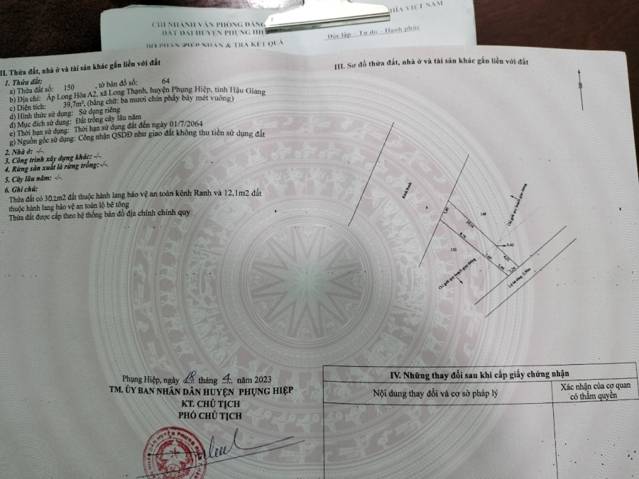 Nền gần chợ Long Thạnh - Hậu Giang - 250 triệu