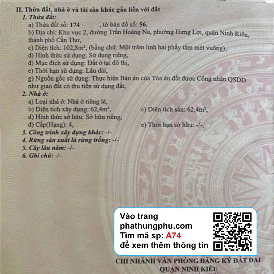 Nhà mặt tiền đường song hành cầu Trần Hoàng Na